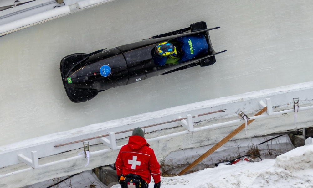 Gustavo Ferreira e Rafael Souza na prova do two-man no Mundial de Bobsled e Skeleton